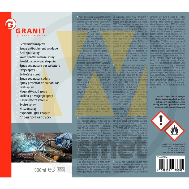 Schweißtrennspray 500ml GRANIT 320320116